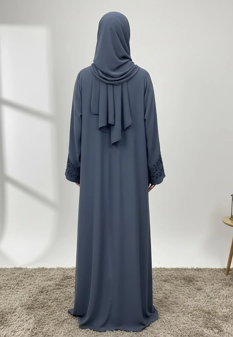 NUKHBAA  Lina Crystal Rain & Beaded Neck Abaya-854 for Women | Best Price UAE
