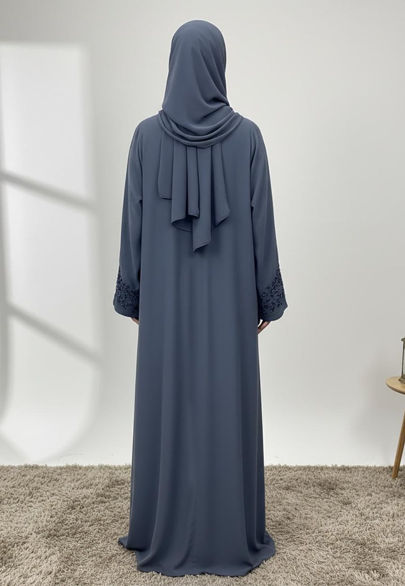 NUKHBAA Lina Crystal Rain & Beaded Neck Abaya-854 - Image 4