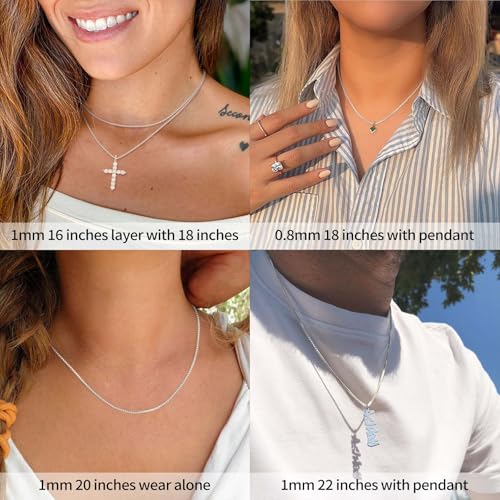 ASHINE Chain Necklace Sterling Silver Chain Silver Chain Silver Chain Necklace for Women Valentine Charm Jewelry Chain Long Necklaces for Women (0.8mm Box Chain Lobster Clasp 16 Inches) - Image 2