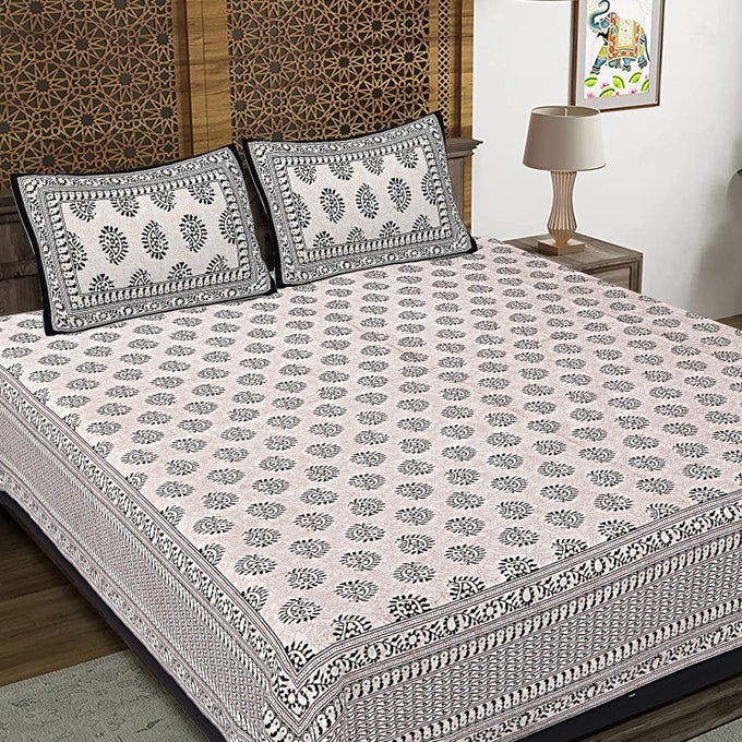 HAND BLOCK PRINT 300 TC COTTON KING SIZE BEDSHEET MULTICOLOURED145