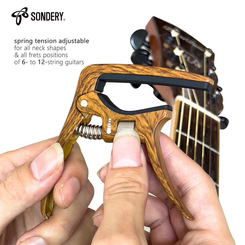 Sondery Guitar Capo Trigger Tension Adjustable Professional for 6 Strings Acoustic and Electric Guitars Perfect Tone on Any Fret with Guitar Bridge Pin Puller - Image 2