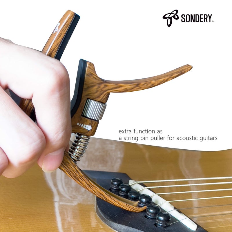 Sondery Guitar Capo Trigger Tension Adjustable Professional for 6 Strings Acoustic and Electric Guitars Perfect Tone on Any Fret with Guitar Bridge Pin Puller - Image 3
