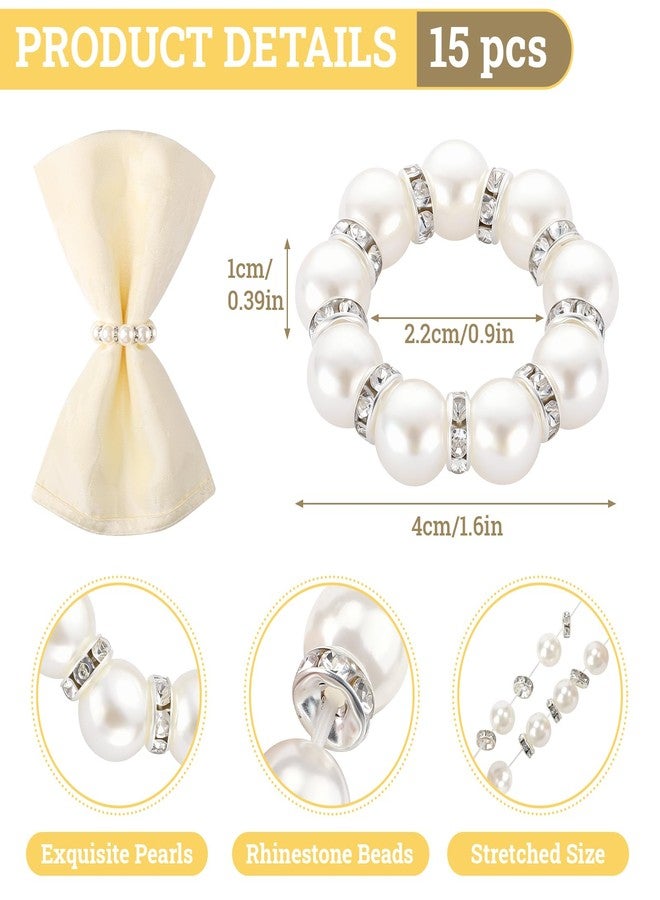 Suream Adjustable Cloth Napkin Rings, 1.6 Inch Beaded Napkin Rings for Wedding Party Dinner Table Decoration(Silver and White) - Image 2