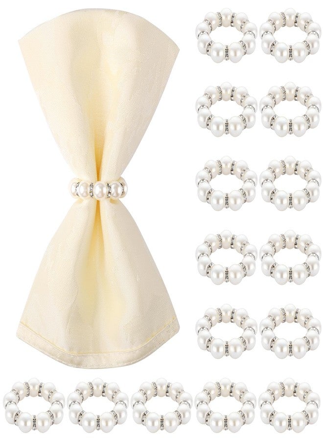 Suream Adjustable Cloth Napkin Rings, 1.6 Inch Beaded Napkin Rings for Wedding Party Dinner Table Decoration(Silver and White) - Image 1