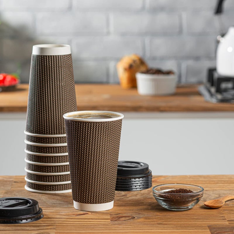 GUSTO [100 Count] Disposable Plastic Dome Lids for 10  12  16  & 20 oz. Paper Hot Coffee Cup - Black (Formerly Comfy Package) - Image 3