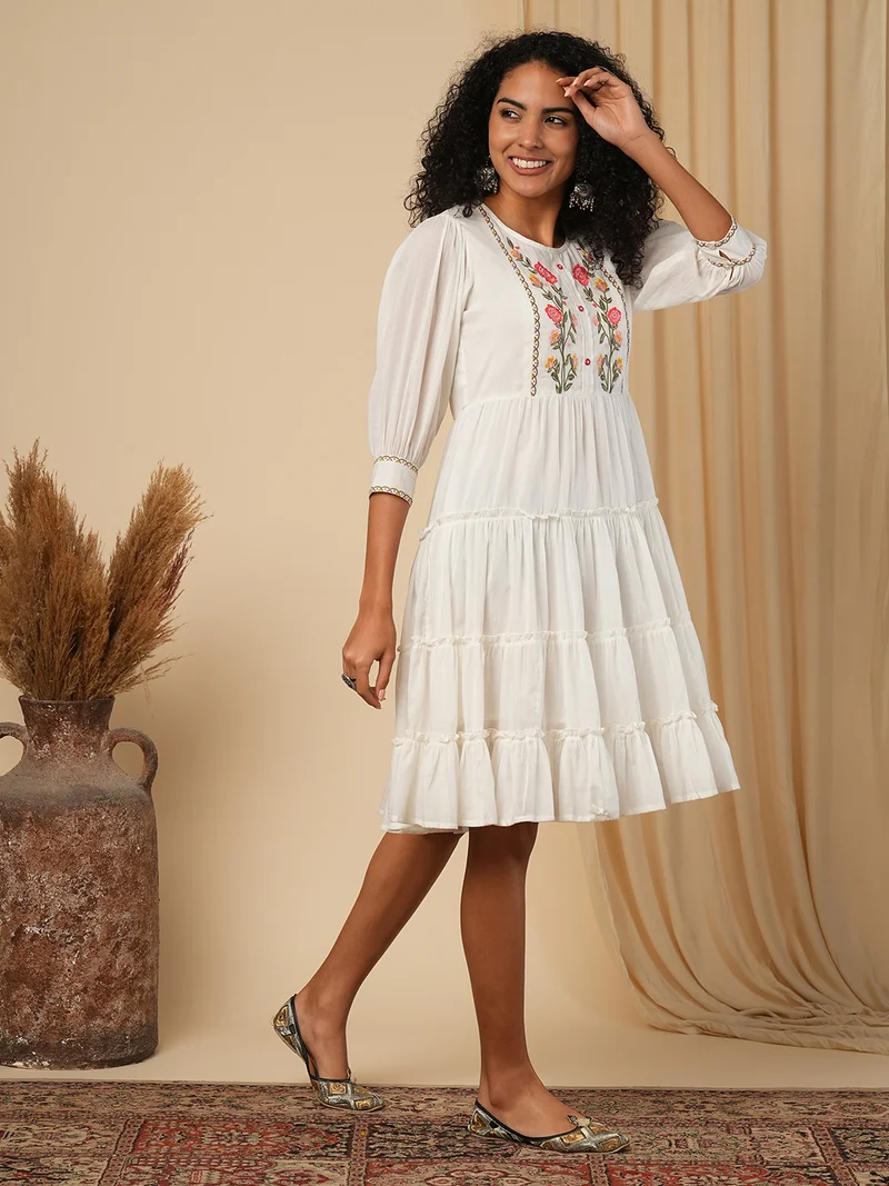 globus Globus Women Embroidered A-Line Cotton Ethnic Dresses