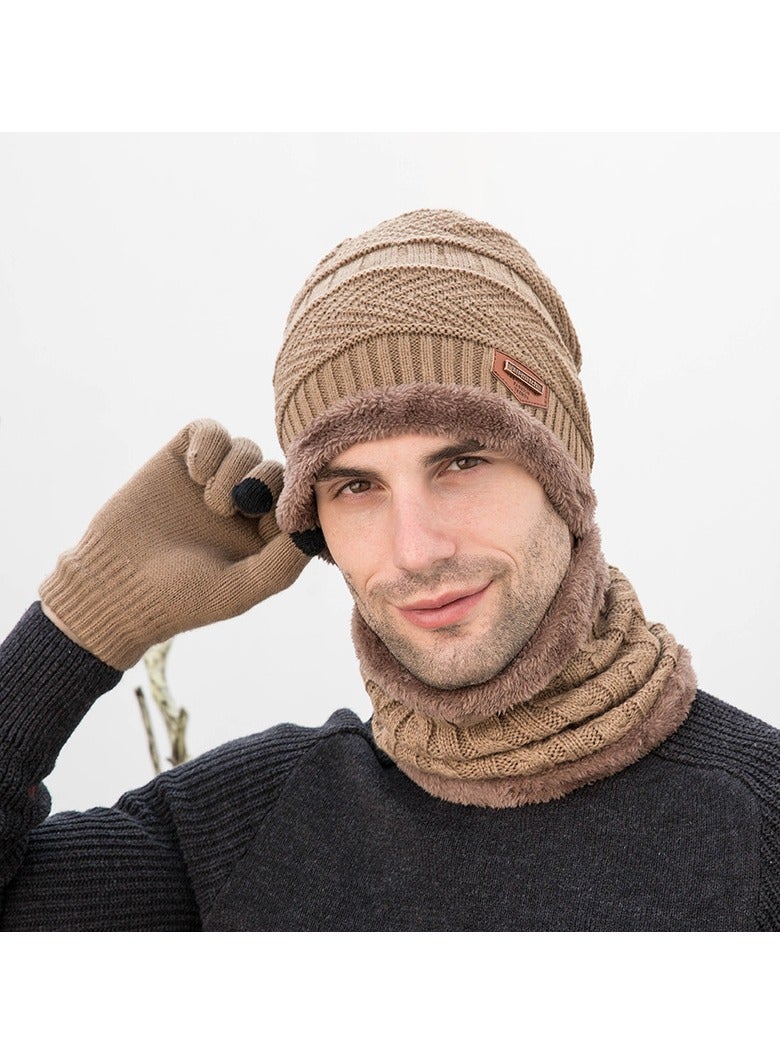 Loquat Winter Padded Cap Knitted Hat Scarf 3-Piece Set Beige - Image 2