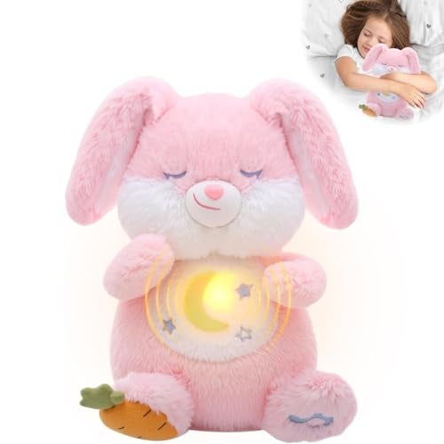 FATIRO Breathing Stuffed Animal Bunny Plush Soothe Snuggle Easter Bunny Plush with Soft Light Music Interactive Realistic Breathing Motion Gentle Snoring Breathing for Anxiety Adults and Kids - Image 1