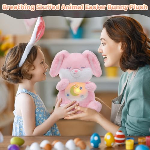 FATIRO Breathing Stuffed Animal Bunny Plush Soothe Snuggle Easter Bunny Plush with Soft Light Music Interactive Realistic Breathing Motion Gentle Snoring Breathing for Anxiety Adults and Kids - Image 5
