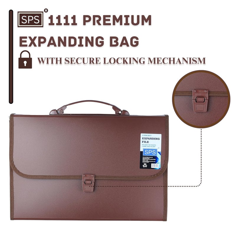 sps 13 Pockets Expanding File Folder with Buckle Closure,Label Index and Handle for A4/Foolscap/Legal Documents (Brown) - Image 4