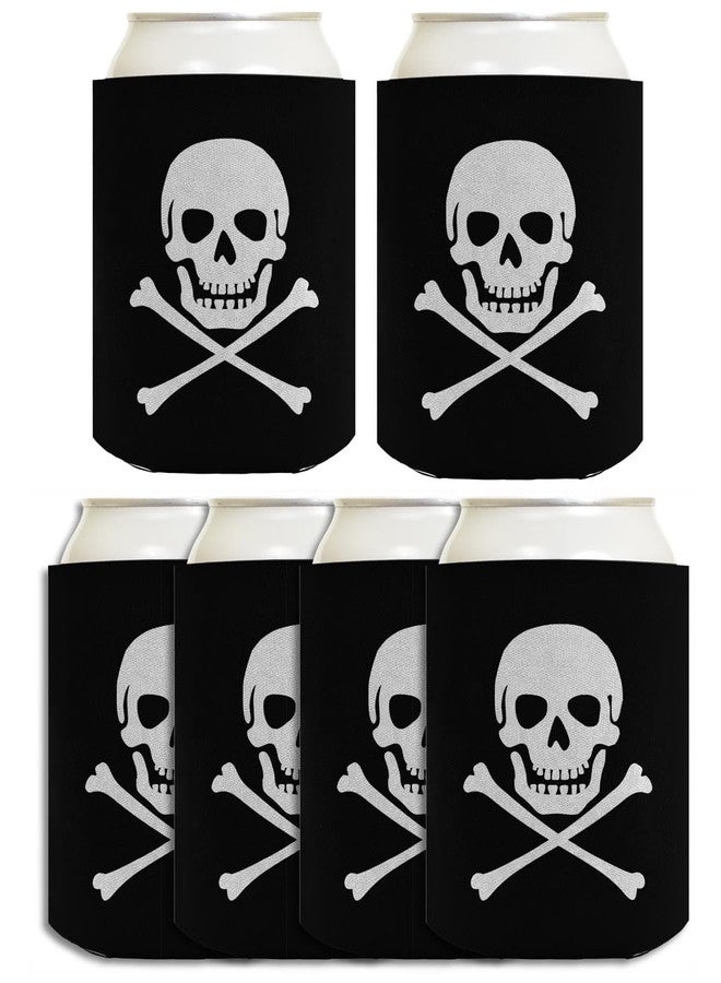 ThisWear Funny Beer Coolie Skull Crossbones Pirate Jolly Roger 6 Pack Can Coolie Drink Coolers Coolies Black - Image 1
