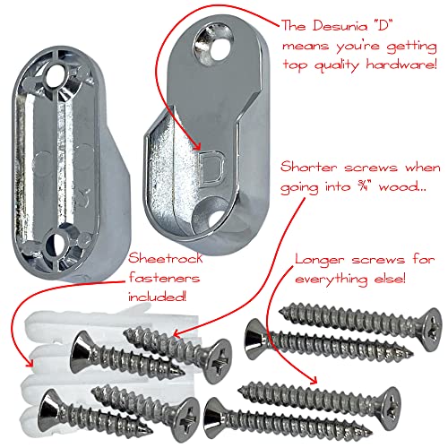 Desunia Oval Closet Rod End Supports | Screw on Type | 15mm x 30mm | Polished Chrome | 2 Pack - Image 2