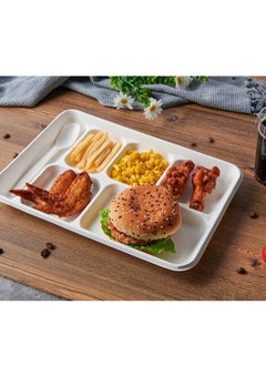 KASTWAVE 50 Pack 100% Compostable 6 Compartment Plates, Heavy-Duty Disposable Paper Plate, Compartment Paper Plate, 12*8 inch Disposable School Lunch Trays, Eco-Friendly Bagasse Plates for School Lunch, Buffet  - Image 2