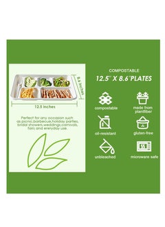 KASTWAVE 50 Pack 100% Compostable 6 Compartment Plates, Heavy-Duty Disposable Paper Plate, Compartment Paper Plate, 12*8 inch Disposable School Lunch Trays, Eco-Friendly Bagasse Plates for School Lunch, Buffet  - Image 4