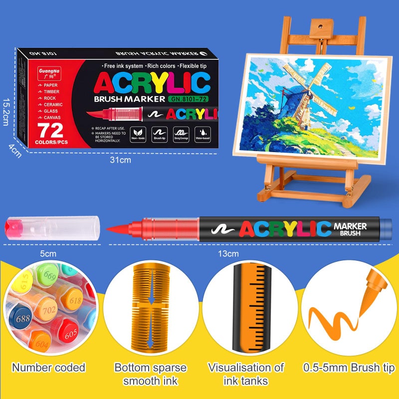 Amamao 72 Colors Acrylic Paint Markers, Soft Brush Tip Pens and Markers, Acrylic Paint Pens for Wood, Stone, Canvas, Glass, Fabric, Egg, Rock Painting and DIY Crafts Art Supplies - Image 3