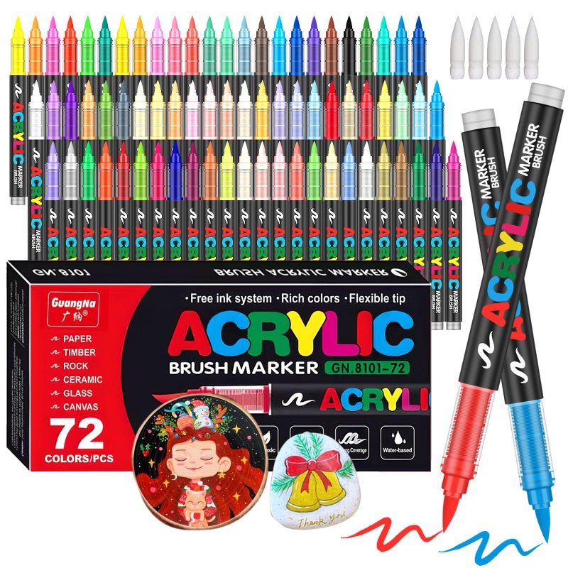 Amamao 72 Colors Acrylic Paint Markers, Soft Brush Tip Pens and Markers, Acrylic Paint Pens for Wood, Stone, Canvas, Glass, Fabric, Egg, Rock Painting and DIY Crafts Art Supplies - Image 1