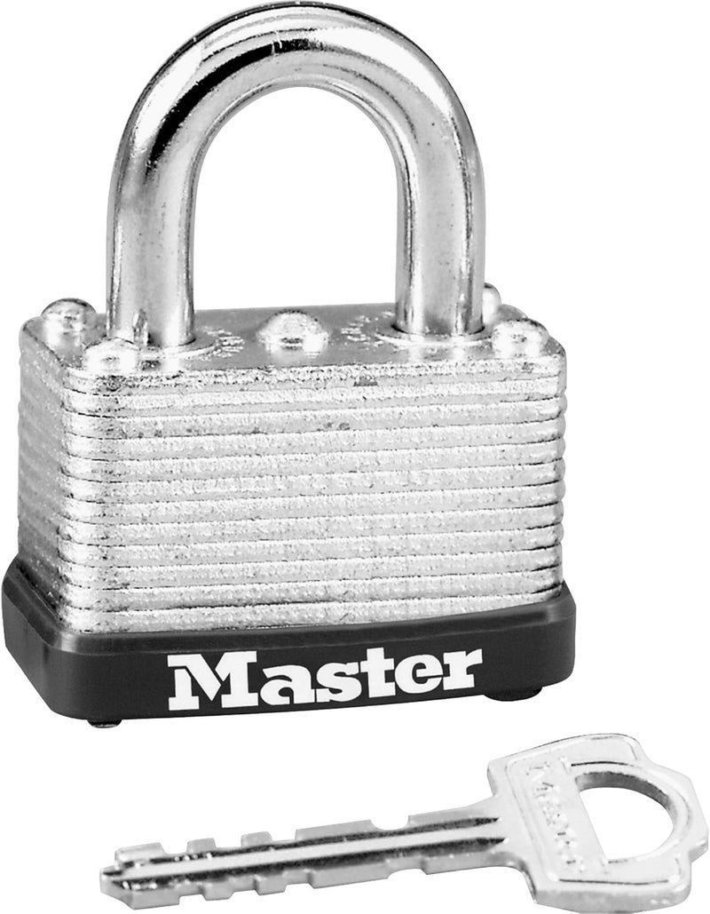 MasterLock Silver Laminated Steel Warded Padlock, Keyed Padlock for Indoor or Outdoor Use, 1-1/2-Inch Wide Body, 5/8-Inch Shackle Height, 22D - Image 1