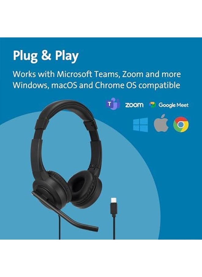 Kensington - H1000 Usb C On Ear Headset 270° Rotating Noise Canceling Microphone Quick Buttons For Volume Play Pause Mute And Busy Pc Mac Laptop Black K83450Ww - Image 1