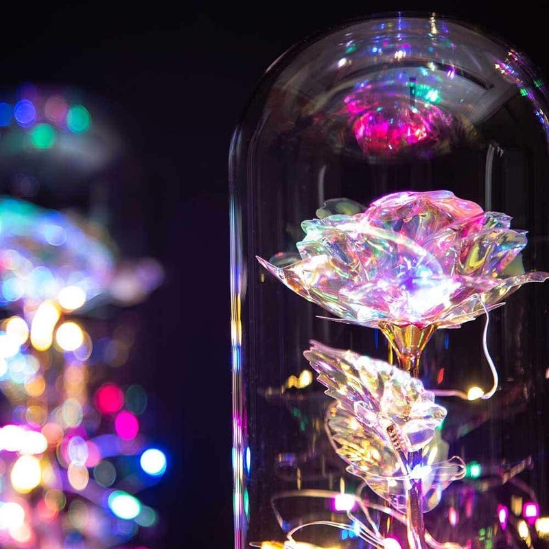 JUGTE Galaxy Rose Flower With Butterfly LED Lights Everlasting Crystal Rose Flowers Gift Diwali Gift For WifeGirlfriendSister Birthday Pink Butterfly 10X8X8 Cm - Image 3
