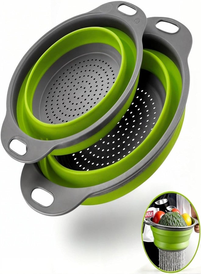 BROOKITCHEN Colanders, Foldable Silicone Strainers, Over The Sink Kitchen Strainer,Fruit with Extendable Handles,Perfect for Draining Pasta,Vegetable,fruit (Colanders / 2 pack round) - Image 1