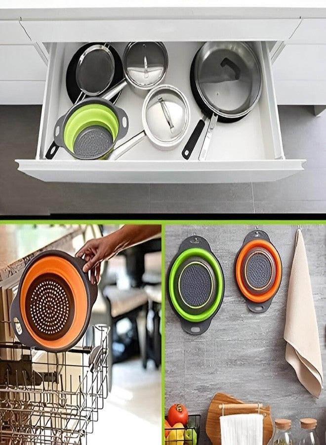 BROOKITCHEN Colanders, Foldable Silicone Strainers, Over The Sink Kitchen Strainer,Fruit with Extendable Handles,Perfect for Draining Pasta,Vegetable,fruit (Colanders / 2 pack round) - Image 4