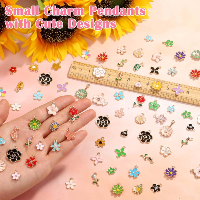 Acejoz 150Pcs Flower Charms for Jewelry Making(In Pairs), Assorted Jewelry Enamel Charms, Wholesale Mixed Bulk Metal Earring Charms for DIY Necklace Bracelet Earring Jewelry Making and Crafting - Image 5