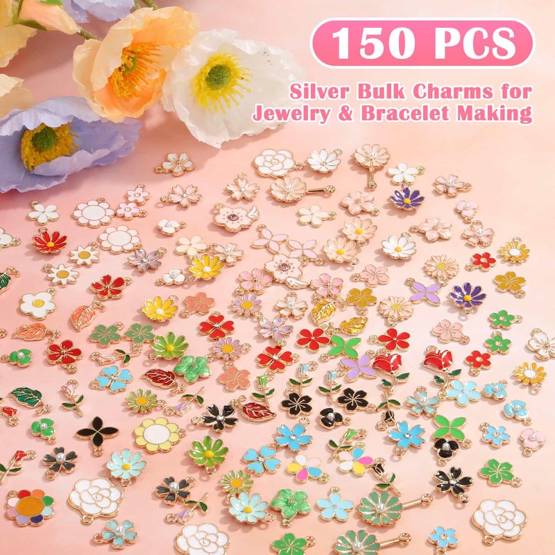 Acejoz 150Pcs Flower Charms for Jewelry Making(In Pairs), Assorted Jewelry Enamel Charms, Wholesale Mixed Bulk Metal Earring Charms for DIY Necklace Bracelet Earring Jewelry Making and Crafting - Image 3
