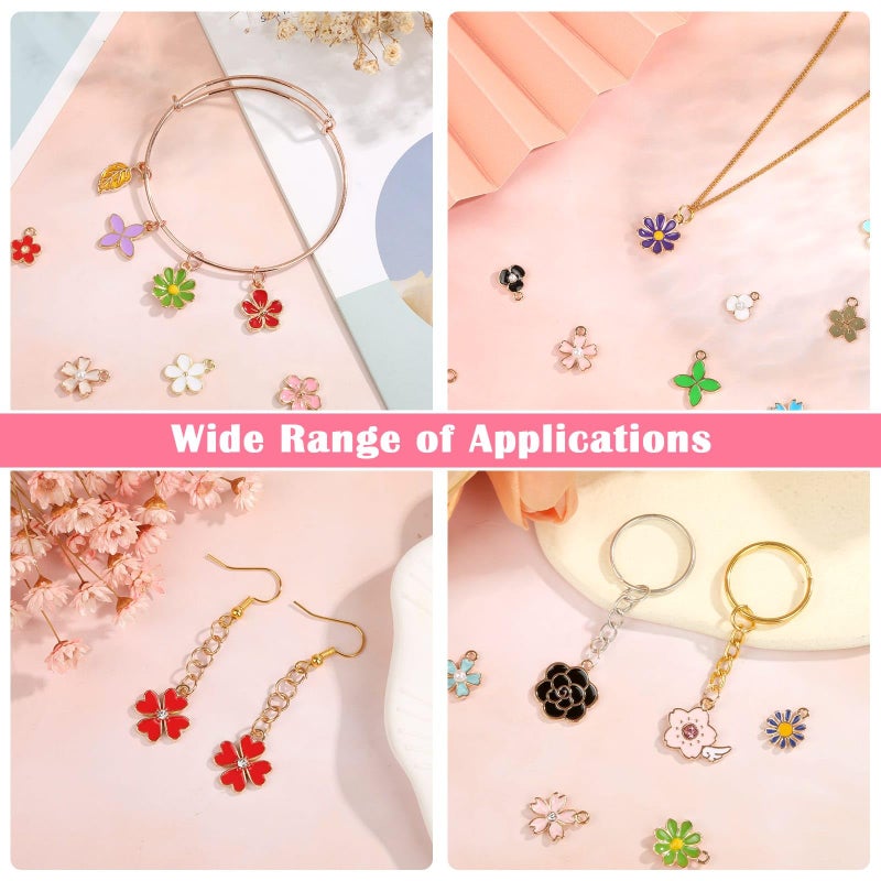 Acejoz 150Pcs Flower Charms for Jewelry Making(In Pairs), Assorted Jewelry Enamel Charms, Wholesale Mixed Bulk Metal Earring Charms for DIY Necklace Bracelet Earring Jewelry Making and Crafting - Image 2
