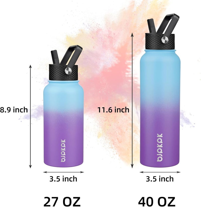Insulated Water Bottles with Straw Lid, 27oz Stainless Steel Water Bottle with 3 Lids, Leak Proof BPA Free Metal Thermo, Mugs, Tumblers, Keep Cold Hot -Ocean Dream - Image 4
