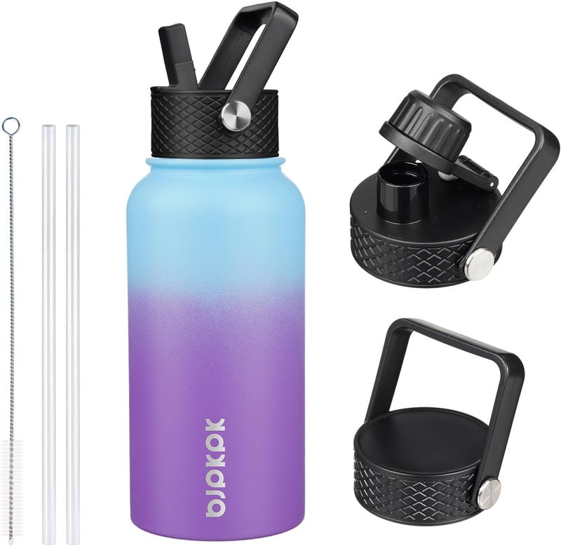 Insulated Water Bottles with Straw Lid, 27oz Stainless Steel Water Bottle with 3 Lids, Leak Proof BPA Free Metal Thermo, Mugs, Tumblers, Keep Cold Hot -Ocean Dream - Image 1
