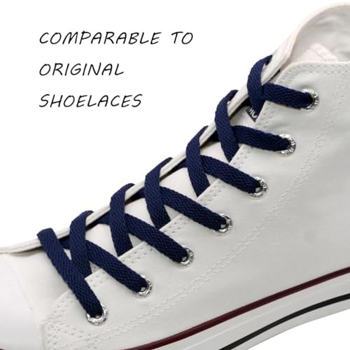 VSUDO 45" Flat Navy Blue Shoe Laces for Sneakers, Shoelaces for Sneakers, Replacements Shoe Strings for Women or Men (1 Pair-Navy Blue-114CM) - Image 2