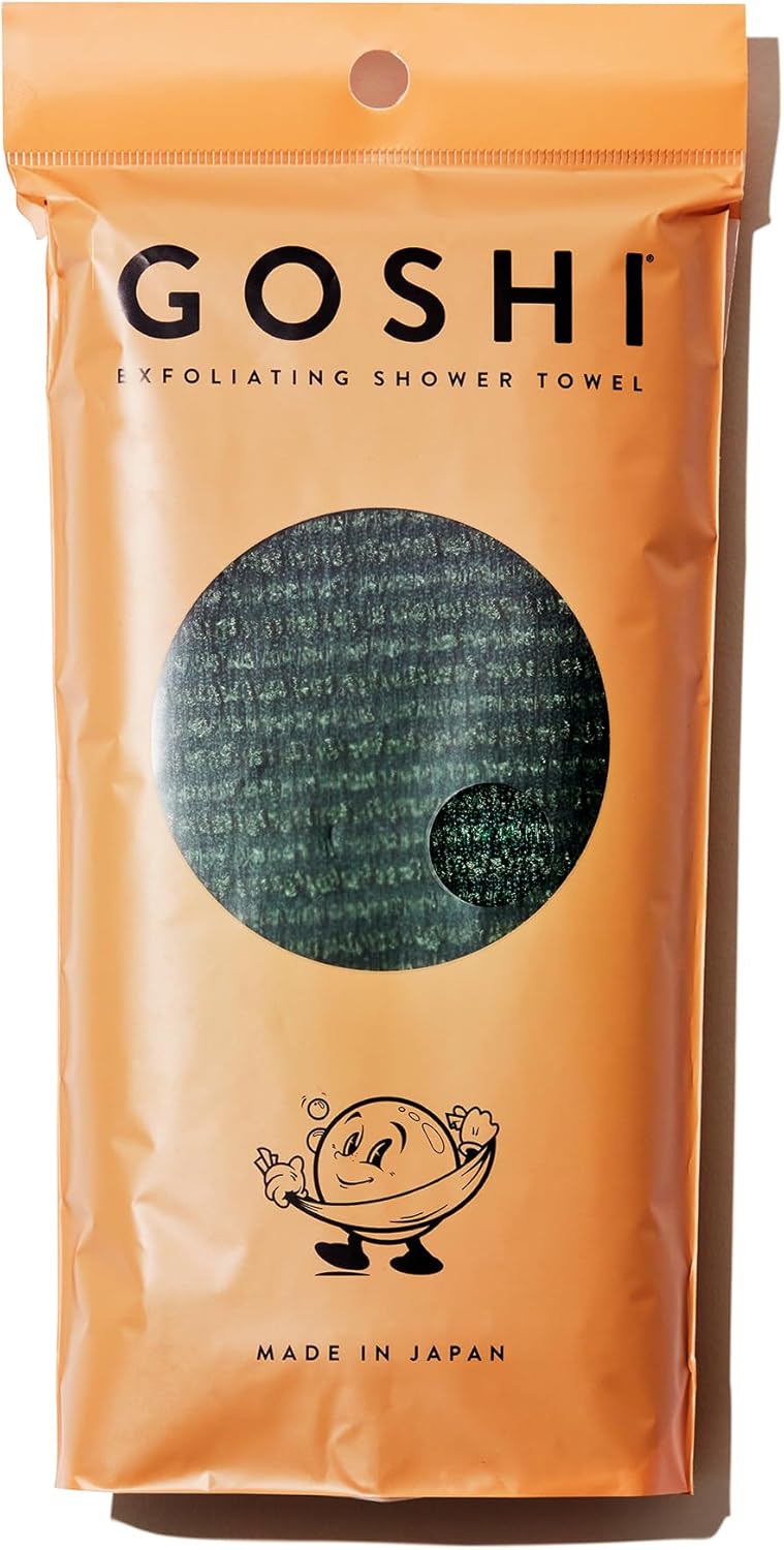 GOSHI Exfoliating Shower Towel - Rip-Resistant Exfoliating Washcloth for All Skin Types - Moss Green - Made in Japan - Image 1