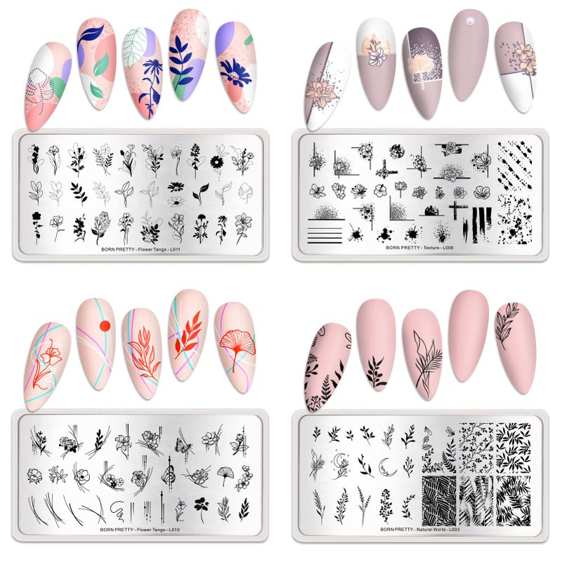 BORN PRETTY Stamping Temeplates Nail Art Stamping Plates Flower Leaves Theme Nail Image Plates Nail Manicuring DIY Printing Tools 4PCS - Image 3