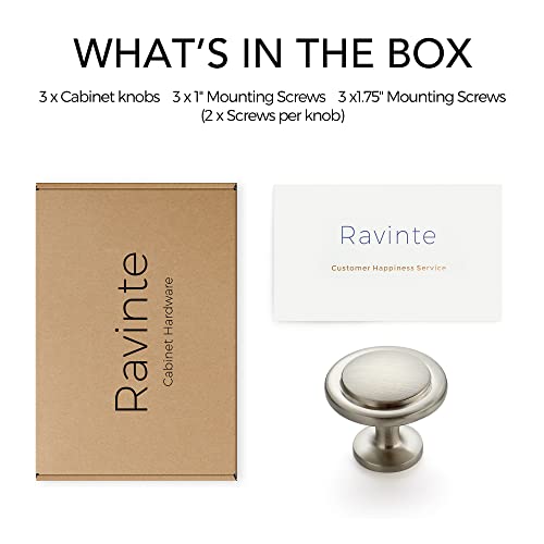 Ravinte 3 Pack 1-1/4 inch Kitchen Cabinet Knobs Brushed Nickel Dresser Zinc Pulls Door Drawer Handles for Dresser Drawers - Image 5