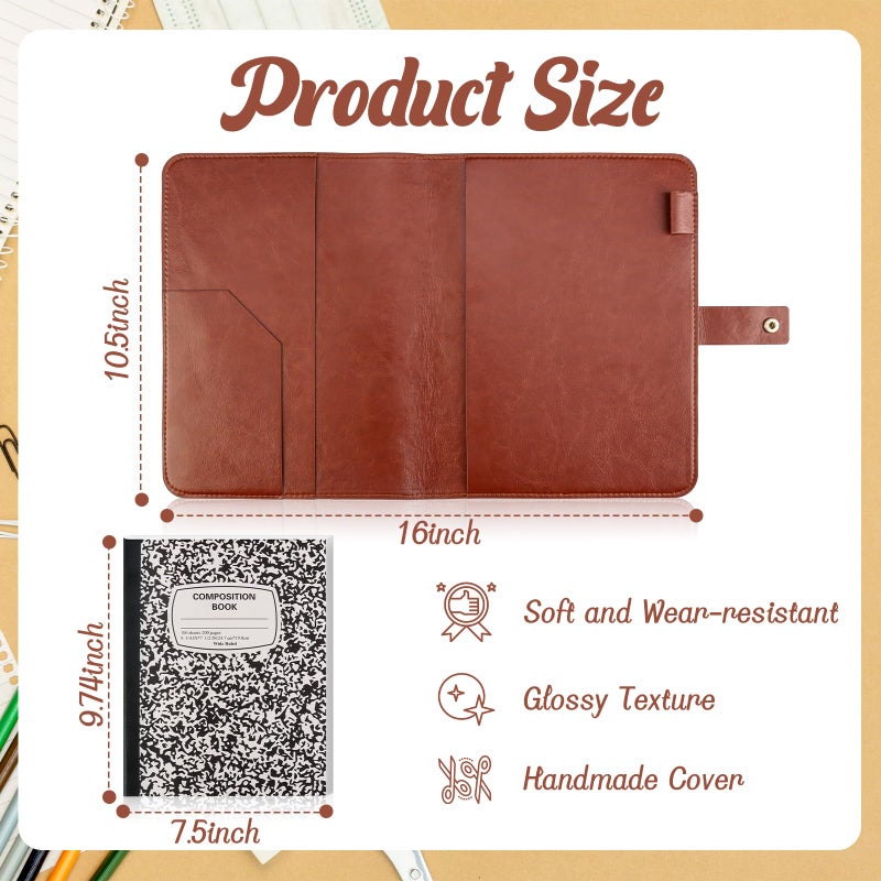 SKLENICE PU Leather Composition Notebook Cover 9 3/4 X 7 1/2 in With Composition Book 100 Sheets Vintage Rustic Distressed Leather Journal Notebook Cover Portfolio For School Office Home (Brown) - Image 2
