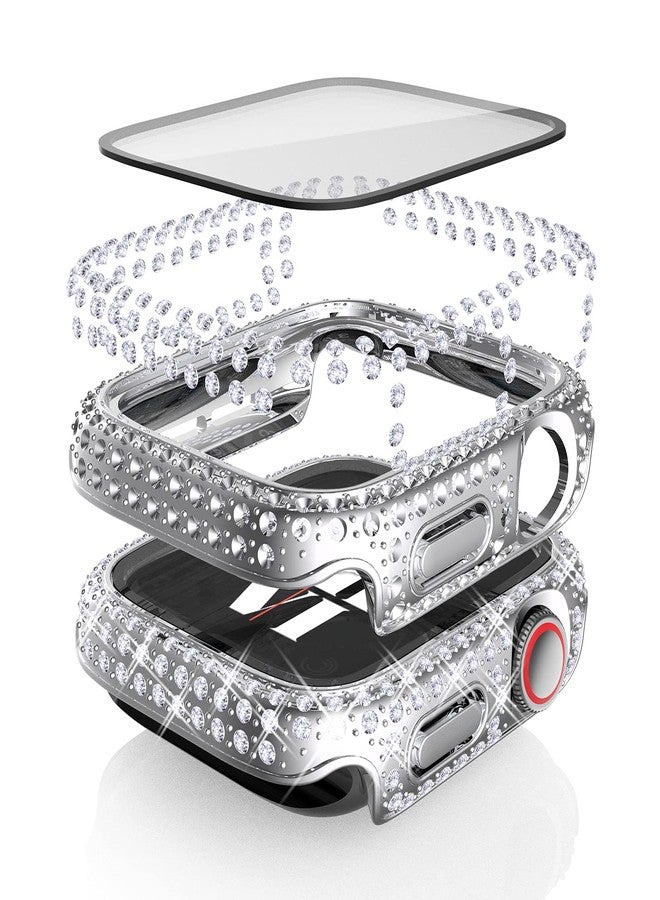 Fullife 3-Pack Compatible with Bling Apple Watch Series 3 38mm Cases Crystal Diamond Protective Bumper Covers with Screen Protector for iWatch Series 3 2 1 Men Women, (38mm, Silver/Rainbow/Clear) - Image 2