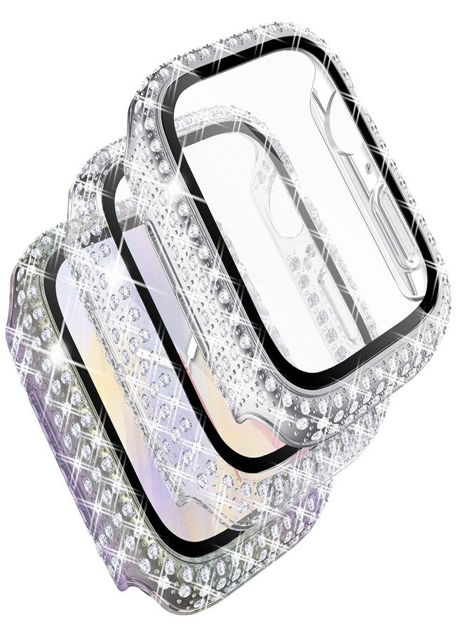 Fullife 3-Pack Compatible with Bling Apple Watch Series 3 38mm Cases Crystal Diamond Protective Bumper Covers with Screen Protector for iWatch Series 3 2 1 Men Women, (38mm, Silver/Rainbow/Clear) - Image 1