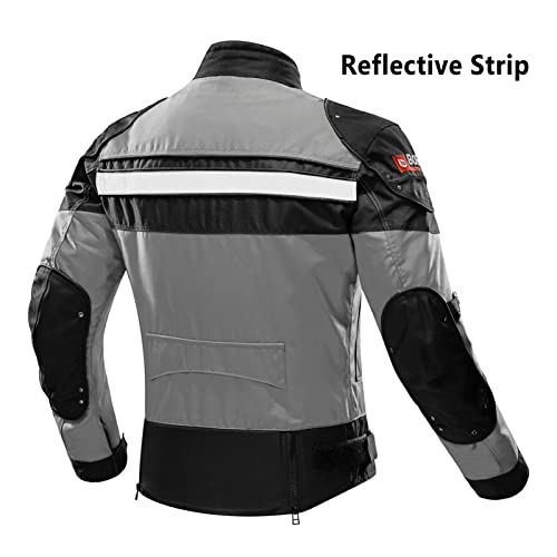 BORLENI Motorcycle Jacket Motorbike Riding Jacket Windproof Motorcycle Full Body Protective Gear CE Armor All Season Gray L - Image 2