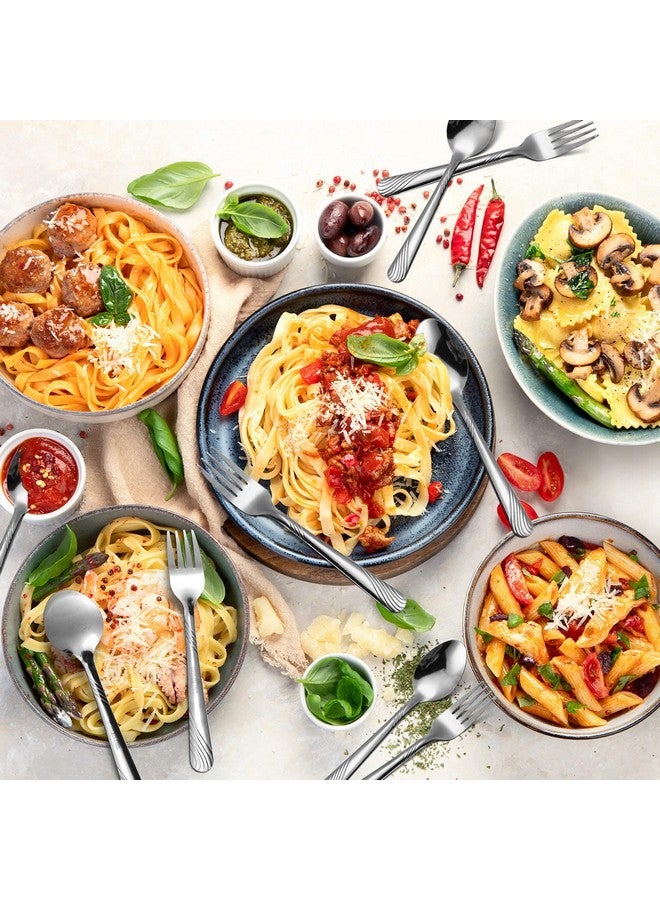 ميناتي مجموعة أدوات مائدة من الفولاذ المقاوم للصدأ مكونة من 50 قطعة من الشوك والملاعق، مجموعة أدوات مائدة من الفولاذ المقاوم للصدأ، مجموعة ملاعق وشوك معدنية شديدة التحمل لأدوات المطبخ والعشاء والمطاعم والمنزل، مصقولة بالمرآة، آمنة للاستخدام في غسالة الأطباق (مخطط) - Image 3