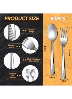 Minatee 50 Pcs Forks and Spoons Silverware Set Stainless Steel Flatware Cutlery Set Heavy Duty Metal Spoons and Forks Set for Kitchen Utensil Dinner Restaurant Home, Mirror Polished, Dishwasher Safe (Stripe)  - Image 2