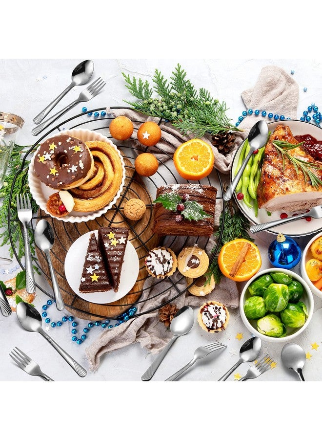 ميناتي مجموعة أدوات مائدة من الفولاذ المقاوم للصدأ مكونة من 50 قطعة من الشوك والملاعق، مجموعة أدوات مائدة من الفولاذ المقاوم للصدأ، مجموعة ملاعق وشوك معدنية شديدة التحمل لأدوات المطبخ والعشاء والمطاعم والمنزل، مصقولة بالمرآة، آمنة للاستخدام في غسالة الأطباق (مخطط) - Image 5