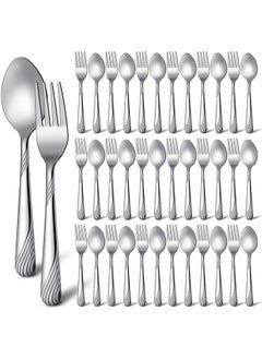 Minatee 50 Pcs Forks and Spoons Silverware Set Stainless Steel Flatware Cutlery Set Heavy Duty Metal Spoons and Forks Set for Kitchen Utensil Dinner Restaurant Home, Mirror Polished, Dishwasher Safe (Stripe)  - Image 1