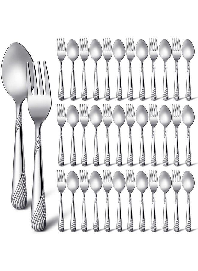 ميناتي مجموعة أدوات مائدة من الفولاذ المقاوم للصدأ مكونة من 50 قطعة من الشوك والملاعق، مجموعة أدوات مائدة من الفولاذ المقاوم للصدأ، مجموعة ملاعق وشوك معدنية شديدة التحمل لأدوات المطبخ والعشاء والمطاعم والمنزل، مصقولة بالمرآة، آمنة للاستخدام في غسالة الأطباق (مخطط) - Image 1