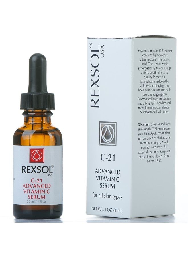 REXSOL 21% ADVANCED VITAMIN C SERUM | ORGANIC VITAMIN C SERUM FOR FACE | NATURAL VITAMIN C SERUM & DARK SPOT CORRECTOR FOR FACE. (30 ml / 1 fl oz) - Image 1