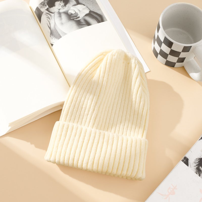 Candy Color Rabbit Hair Knitted Hat Womens Autumn and Winter Korean Style All-match Digital Patch Pullover Hat Warm Wool Hat Milky White