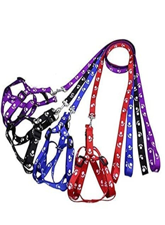 LxPets Nylon Adjustable Leash with Harness Set Printed Nylon Puppy Harness for Small & Medium Dogs Colour May Vary (0.75-inch) 3pcs Set Multicolore - Image 2