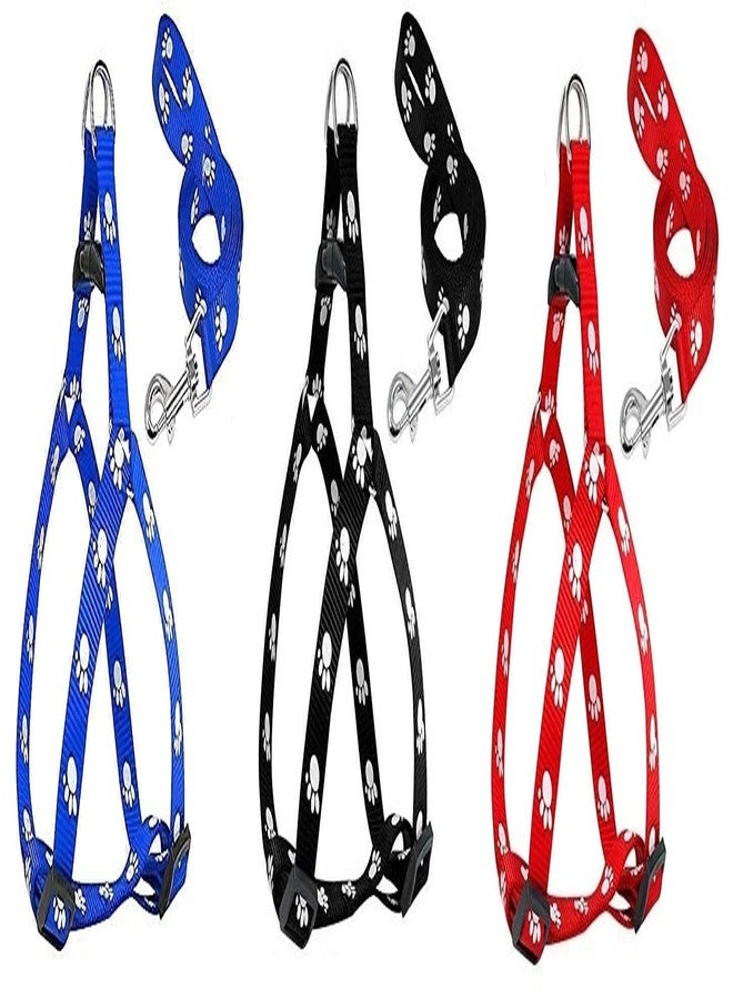 LxPets Nylon Adjustable Leash with Harness Set Printed Nylon Puppy Harness for Small & Medium Dogs Colour May Vary (0.75-inch) 3pcs Set Multicolore - Image 1
