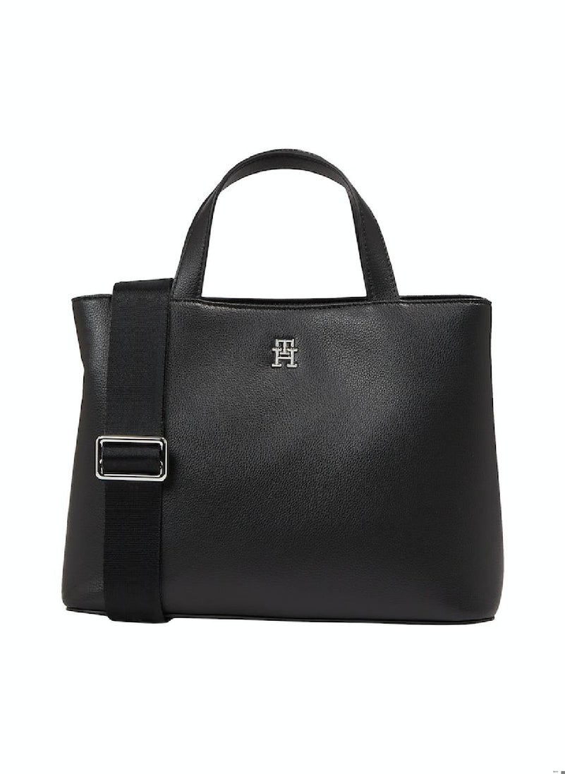 TOMMY HILFIGER - Women's Essential Th Monogram Small Satchel -  Pebble grain finish, Black - Image 1