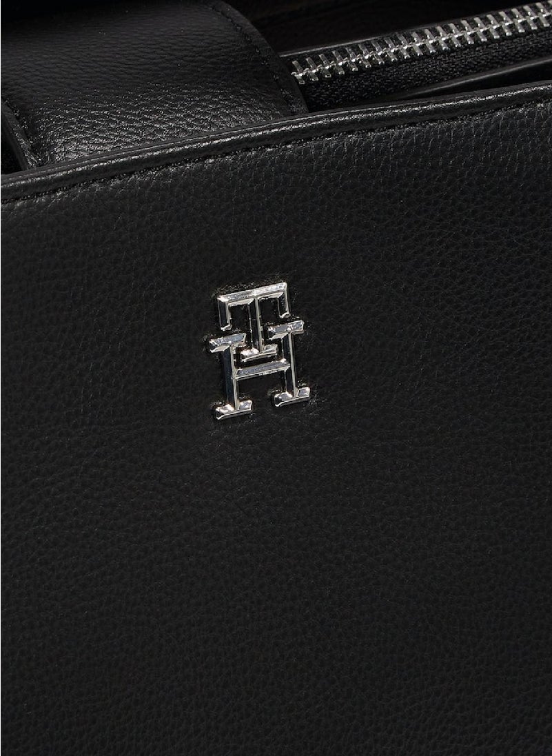 TOMMY HILFIGER - Women's Essential Th Monogram Small Satchel -  Pebble grain finish, Black - Image 1