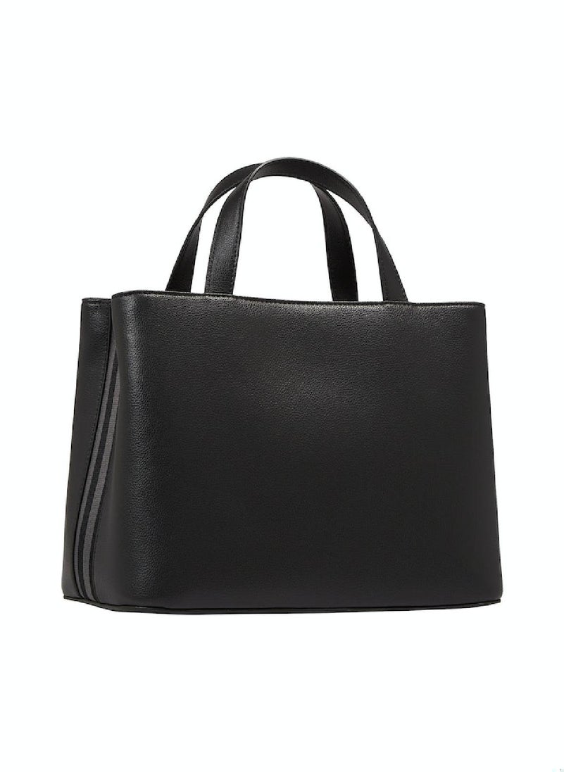 TOMMY HILFIGER - Women's Essential Th Monogram Small Satchel -  Pebble grain finish, Black - Image 1